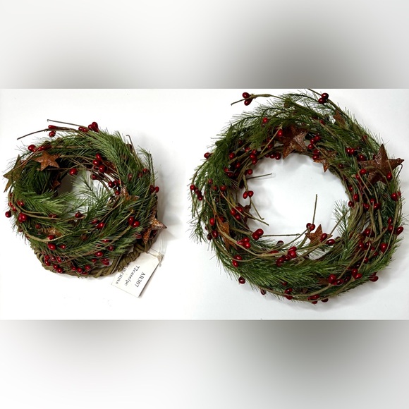 CANDLE RINGS (HOLIDAY) BERRIES, GREENERY & RUSTIC STARS - Picture 1 of 3